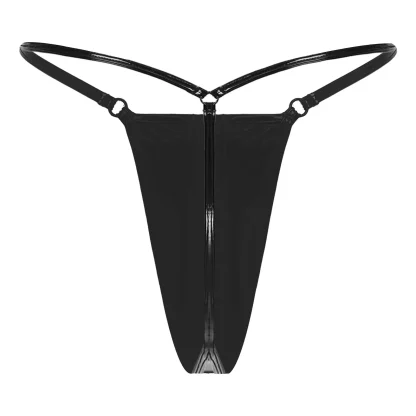 Sleek Black Zippered G-string - Image 2