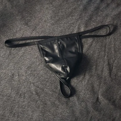 Black Faux Leather G-string - Image 2