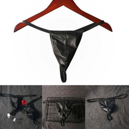 Black Faux Leather G-string - Image 10