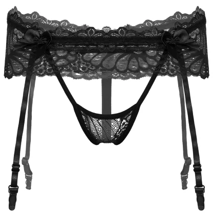 Skirted Garter Sheer Lace Thong - Image 4