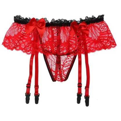Skirted Garter Sheer Lace Thong