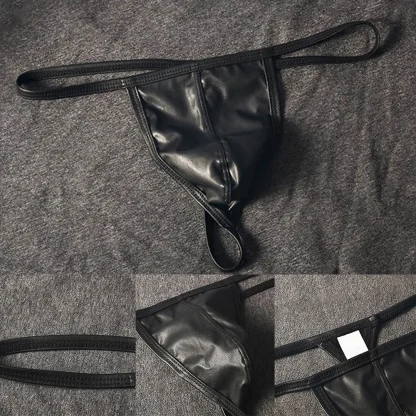 Black Faux Leather G-string - Image 3