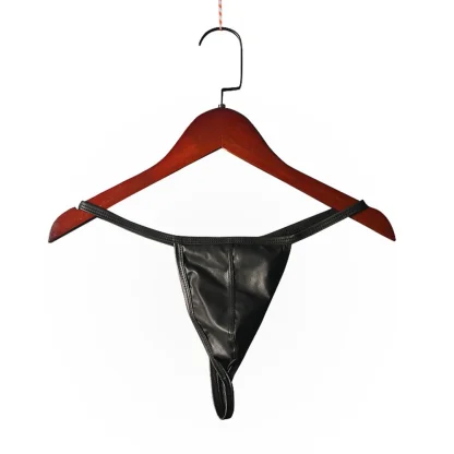Black Faux Leather G-string - Image 9