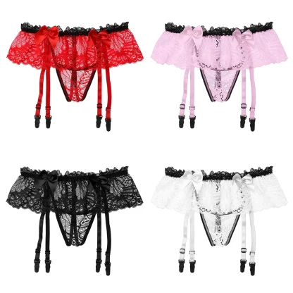 Skirted Garter Sheer Lace Thong - Image 10