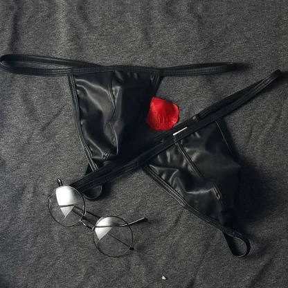 Black Faux Leather G-string