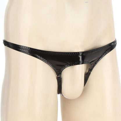 Wet-look Crotchless Black Thong - Image 8