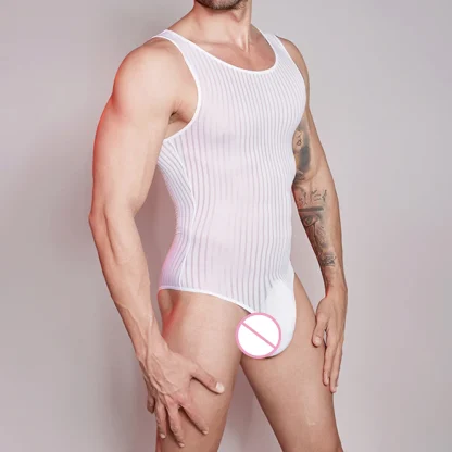 Striped Mesh Sleeveless Bodysuit - Image 9
