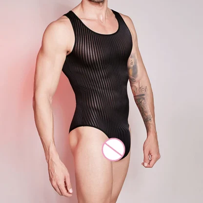 Striped Mesh Sleeveless Bodysuit - Image 3