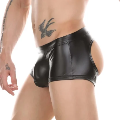 Open Butt Faux Leather Brief