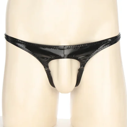 Wet-look Crotchless Black Thong - Image 6