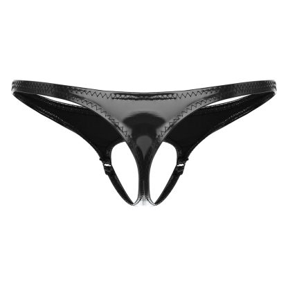 Wet-look Crotchless Black Thong - Image 2