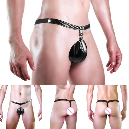 Erotic Faux Leather Black G-string - Image 11