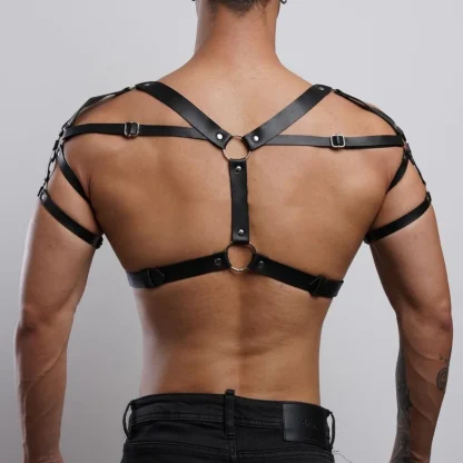 Black Faux Leather Chest Harness - Image 5