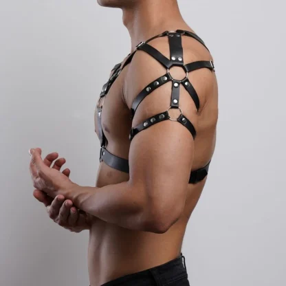 Black Faux Leather Chest Harness - Image 4