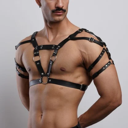 Black Faux Leather Chest Harness - Image 6