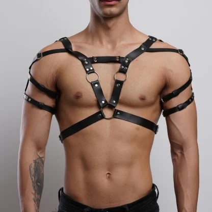 Black Faux Leather Chest Harness - Image 3