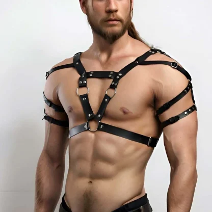 Black Faux Leather Chest Harness - Image 2