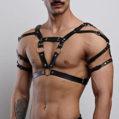Black Faux Leather Chest Harness